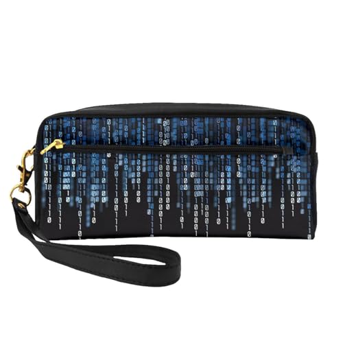 SSYGHT the Blue Binary Print Leder Kleine Make-up-Tasche - Reise-Kulturbeutel für Frauen, wiederverwendbare Kosmetiktasche mit Reißverschluss, Schwarz, Einheitsgröße, Schwarz , Einheitsgröße von SSYGHT