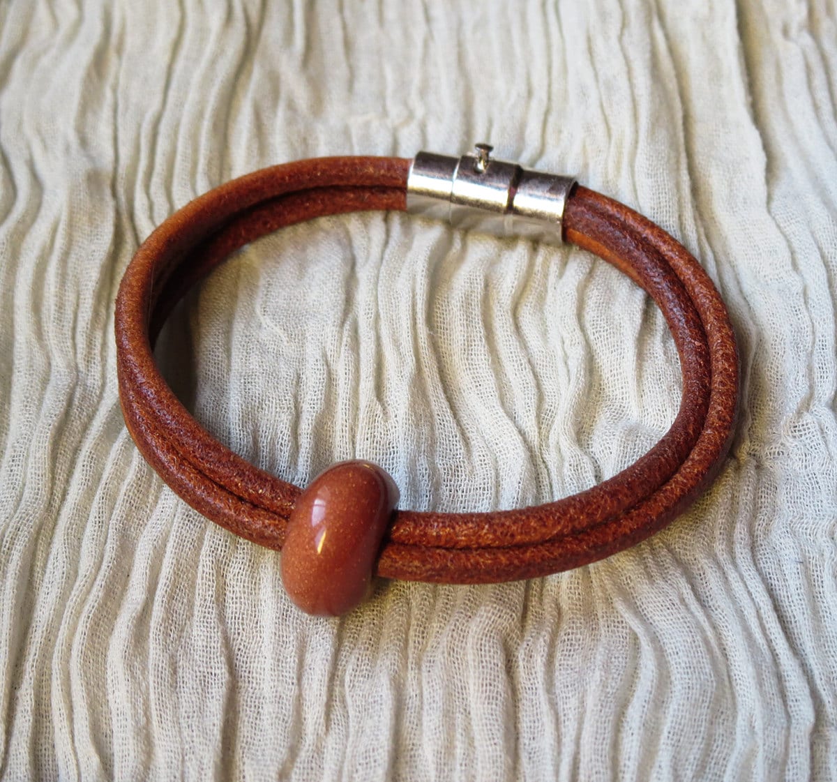 Goldstone Lederarmband, Naturleder Armband, 14 cm Innenlänge von SShBoutique