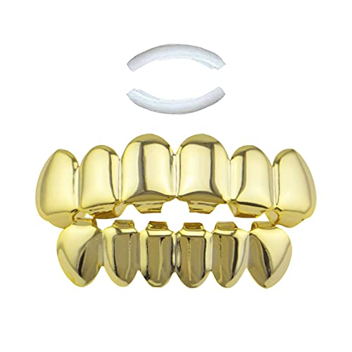 Gold Zähne Hip Hop,1 Set Goldene Hip Hop Zähne,Zähne Grills Goldzähne,Hip-hop Zähne,Zahnspangen Top Und Bottom Grill Cap,für Männer Und Frauen Tanz,Party,Halloween,Bühne,Rollenspiele(Golden) von SSyang