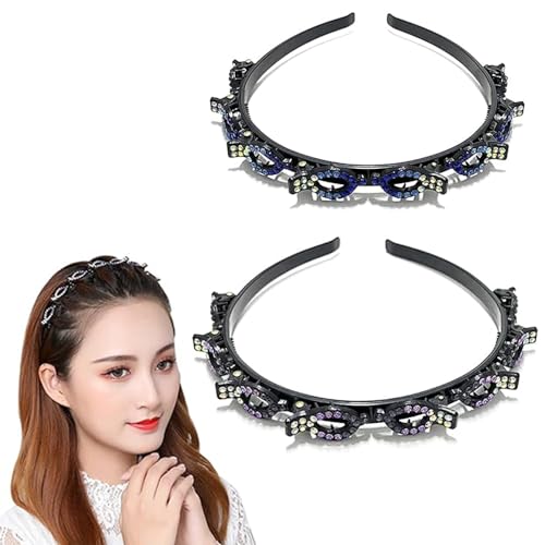 SSyang 2 PCS Haarband Mit Twist Clip Frisurenhilfe Haarband Mit Clips,Haarreifen Mit Klammern Hair Twister Haarreifen,Twist Clip Stirnband MäDchen Haarschmuck Doppelter Clip Haarreifen(Blau+Violett) von SSyang