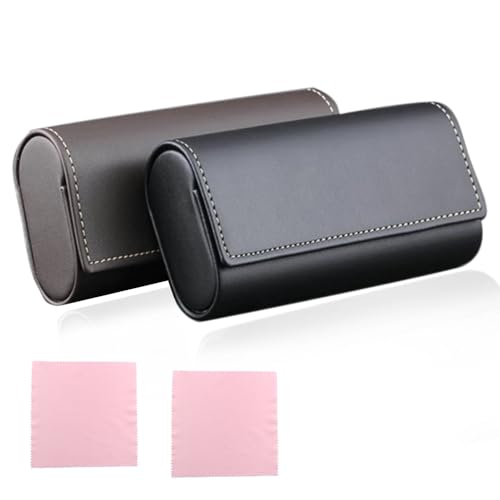 SSyang 2 Stück Brillenetui Hardcase, Brillenetui Mit Einem Mikrofasertuch, Brillen Etui Damen Und Herren, Brillenetui Leder, Brillenetui Groß, Lederbrillenbox, für Brillen, Sonnenbrillen, Lesebrillen von SSyang