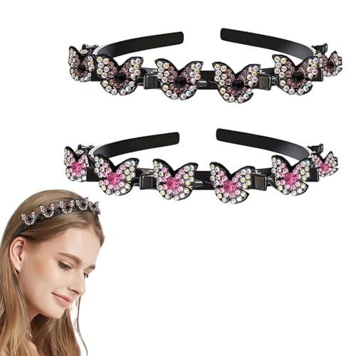 SSyang 2 Stück Haarband Mit Twist Clip Frisurenhilfe Haarband Mit Clips,Haarreifen Mit Klammern Hair Twister Haarreifen,Twist Clip Stirnband MäDchen Haarschmuck Doppelter(Violet+Pink,Schmetterling) von SSyang