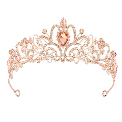 SSyang Krone Prinzessin Mädchen Damen Diadem Crown Kristall Tiaras Goldene Prinzessinnenkrone Eleganter Queen Brautschmuck Strass Stirnband Geschenk Haarschmuck für Frauen Hochzeit Tanzparty(Roségold) von SSyang