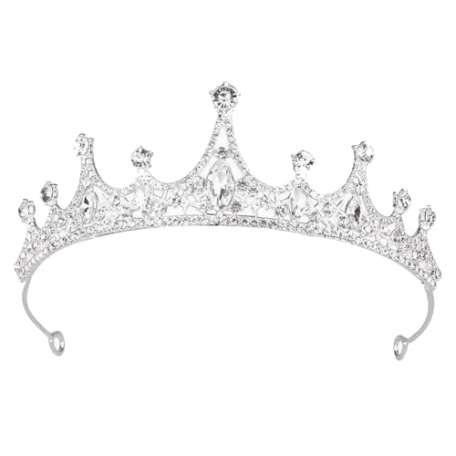 SSyang Krone Prinzessin Mädchen Damen Diadem Crown Kristall Tiaras Prinzessinnenkrone Eleganter Queen Brautschmuck Strass Stirnband Geschenk Haarschmuck für Frauen Hochzeit Tanzparty,14*4.5cm(Silber) von SSyang
