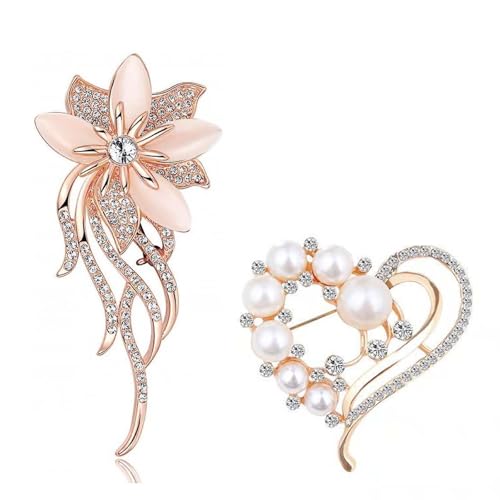 SSyang Perle Bogen Broschen Damen Brosche, 2 Stück Anstecknadeln Bogen infacher Perlen Pin Broschen,Legierung eingelegte künstliche Brosche Schmuck,4.8*4.5,7*5cm,für Frauen kreativ und nützlich(Gold) von SSyang