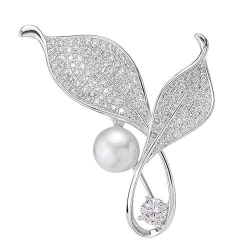 SSyang Perle Perlenblatt-Brosche, Damen Brosche, Perlenblatt-Brosche infacher Perlen Pin Broschen, Legierung Eingelegte Künstliche Brosche Schmuck,für Frauen Kreativ und Nützlich (Silber) von SSyang