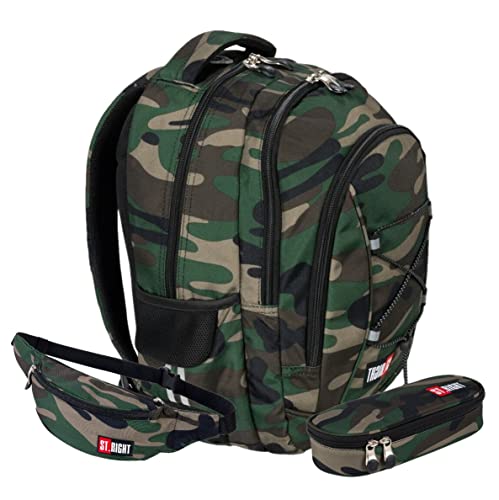 ST.RIGHT Schulrucksack Set Tarnung, Rucksack Mäppchen Umhängetasche Jungen, 3-teilig groß, 24 Lang, (BP32) von ST.RIGHT