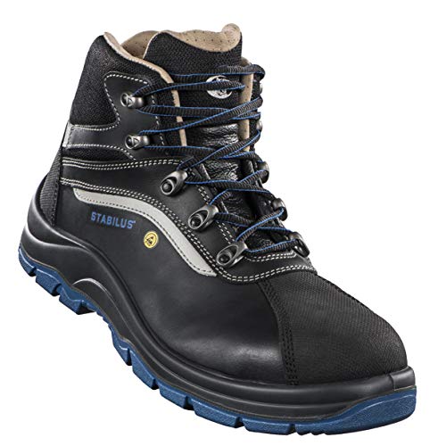 STABILUS Herren Spartacus S3 Mid Sicherheitsstiefel rutschfest atmungsaktiv mit metallfreier Fiberglas-Zehenkappe, Schwarz Blau, 39 von STABILUS
