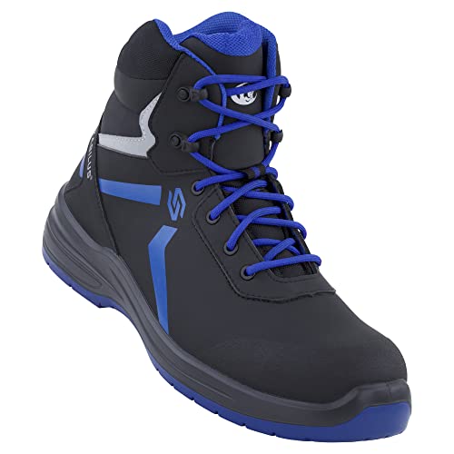 STABILUS Mika Herren Mid Blue Arbeitsschuhe S3 ESD sportlicher Sicherheitsschuh Damen rutschfeste atmungsaktive metallfreie Fiberglas-Zehenkappe, Schwarz | Blau, 40 von STABILUS