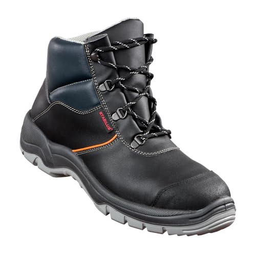 STABILUS Sicherheits-Herrenstiefel Kurt Mid S3 knöchelhoher rutschfester wasserabweisender Lederstiefel mit Stahlkappe (schwarz-orange, EU Schuhgrößensystem, Erwachsene, Herren, Numerisch, M, 43) von STABILUS
