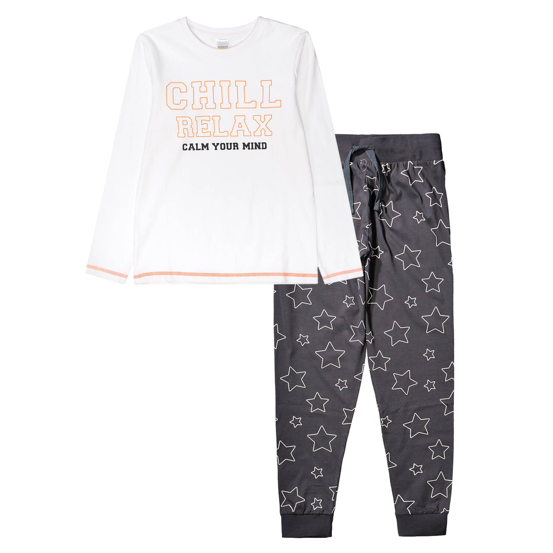 STACCATO - Pyjama mit Wording-Print offwhite?+anthra aop - Gr. - 152 von STACCATO