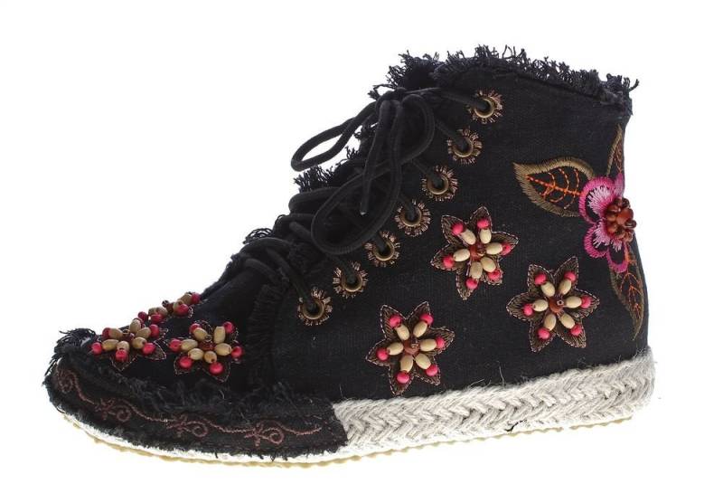 STAHL-MODEN Sneaker Stoffschuhe flach bunt Halb Schuhe Slip-On Sneaker ausgefranster Saum, Stickmuster, Perlen von STAHL-MODEN