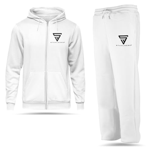 STAHLWERK Jogginganzug Weiß Größe L Tracksuit | Jogger | Trainingsanzug | Sportanzug | Sweatanzug | Fitnessanzug mit Hoodie und Jogginghose von STAHLWERK