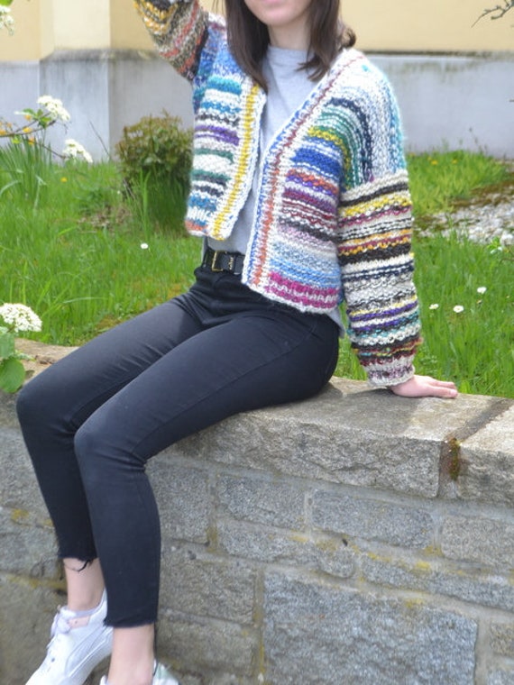 strickjacke Cardigan Gr. M Unikat Handgesponnene Merino Wolle Multicolor von STALP2