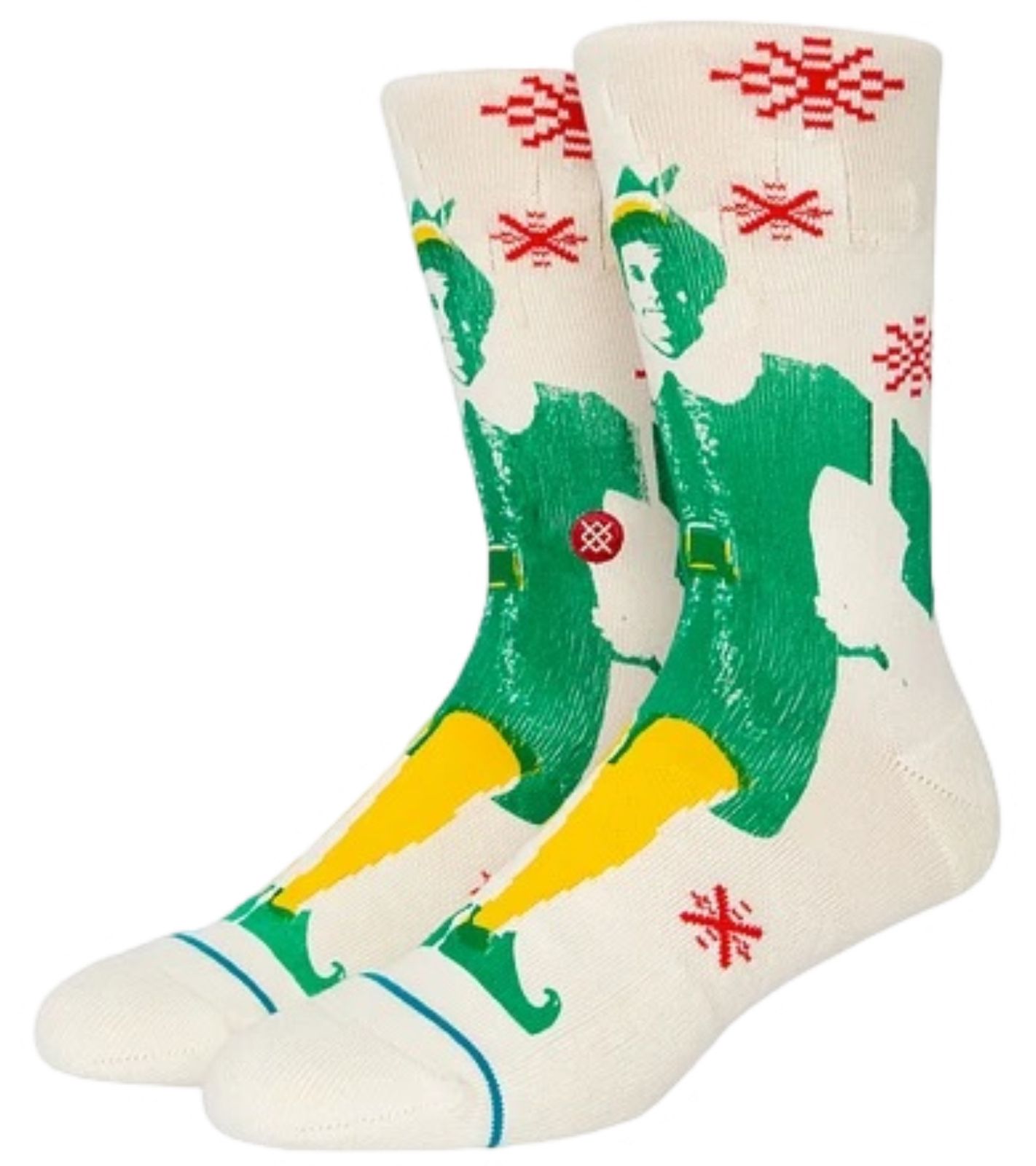 STANCE Buddy The Elf Herren Socken Baumwoll-Strümpfe mit Allover-Print aus dem Film Buddy – Der Weihnachtself A555D22BUD OFW Beige/Grün/Gelb von STANCE