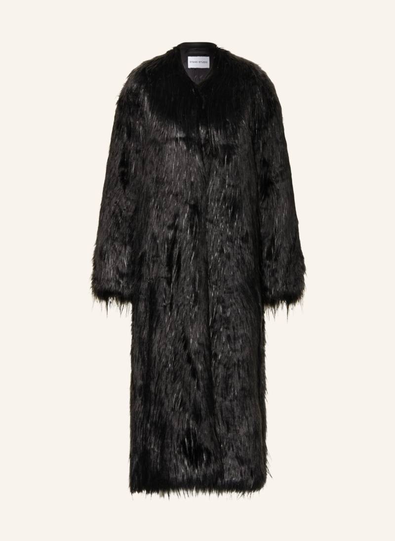 Stand Studio Kunstfell-Mantel Carolina schwarz von STAND STUDIO