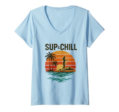 Damen Stand up Paddle SUP Board Stand up Paddling T-Shirt mit V-Ausschnitt Damen Stand up Paddle SUP Board Stand up Paddling T-Shirt mit V-Ausschnitt von STAND UP PADDLING SURFER SURFERGRIL STRAND BEACH