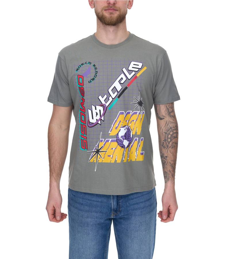 STAPLE Addison Herren T-Shirt modisches Baumwoll-Shirt mit großem Front-Print "DSGN MENTAL" 2208C7035 Grau von STAPLE