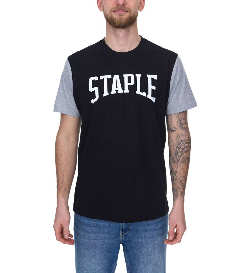 STAPLE Herren T-Shirt modisches Baumwoll-Shirt mit großem Marken-Schriftzug auf der Front 2208C7058 Schwarz von STAPLE