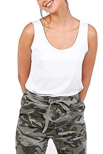 STAR FASHION Ärmelloses Top für Damen, U-Ausschnitt, einfarbig, gerippt, dehnbar, Tank-Top, super weich, für Sport, Fitnessstudio, 36-54, weiß, 46-48 von STAR FASHION