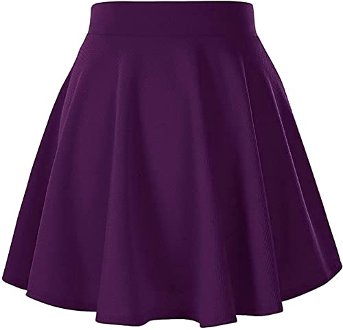 STAR FASHION Damen Basic Solid Vielseitig Dehnbar Ausgestellter Casual Mini Skater Rock, violett, 44 von STAR FASHION