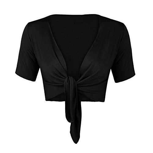 STAR FASHION Damen Cardigan mit Flügelärmeln, kurze Ärmel, Bolero, zum Schnüren vorne, Größe 36-50, Schwarz , 34-36 von STAR FASHION