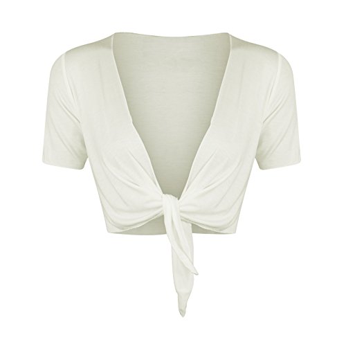 STAR FASHION Damen Cardigan mit Flügelärmeln, kurze Ärmel, Bolero, zum Schnüren vorne, Größe 36-50, cremefarben, 38-40 von STAR FASHION