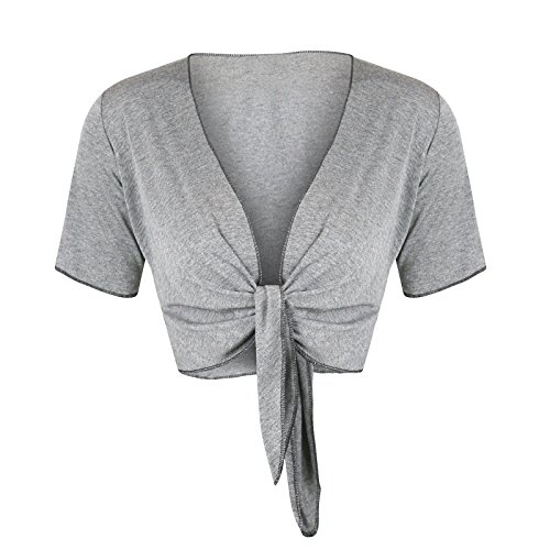 STAR FASHION Damen Cardigan mit Flügelärmeln, kurze Ärmel, Bolero, zum Schnüren vorne, Größe 36-50, hellgrau, 46-48 von STAR FASHION