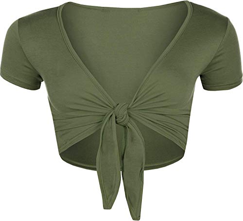 STAR FASHION Damen Cardigan mit Flügelärmeln, kurze Ärmel, Bolero, zum Schnüren vorne, Größe 36-50, khaki, 46-48 von STAR FASHION