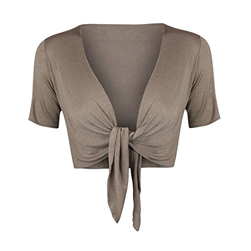 STAR FASHION Damen Cardigan mit Flügelärmeln, kurze Ärmel, Bolero, zum Schnüren vorne, Größe 36-50, mokka, 42-44 von STAR FASHION