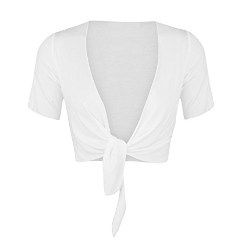 STAR FASHION Damen Cardigan mit Flügelärmeln, kurze Ärmel, Bolero, zum Schnüren vorne, Größe 36-50, weiß, 34-36 von STAR FASHION