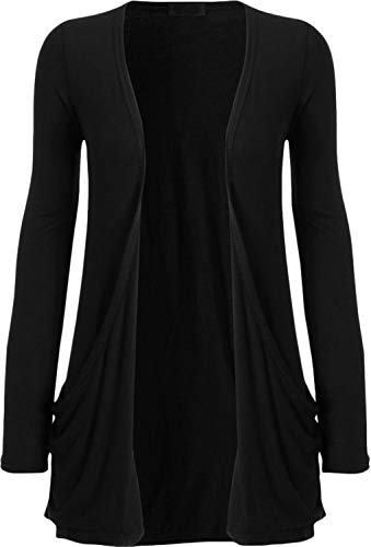 STAR FASHION Damen Cardigan mit offener Vorderseite, einfarbig, lange Ärmel, Stretch-Oberteil 36-54, Schwarz , 46-48 von STAR FASHION