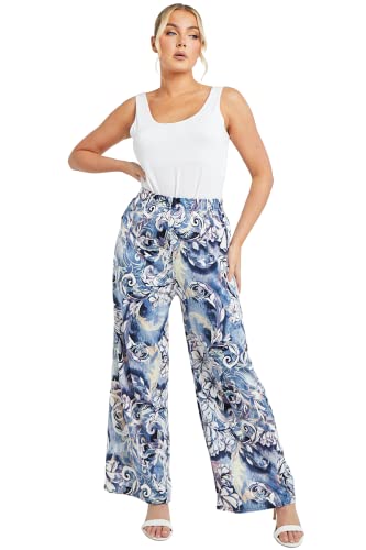 STAR FASHION Damen Bedruckte Palazzo-Hose mit weitem Bein, ausgestellt, elastisch, dehnbar, lockere Hose Floral Blue-009 46-48 von STAR FASHION