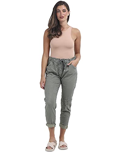 STAR FASHION Damen Italienische Elastische Taillenhose Plain Magic Pants Army Camouflage Print Lässig Aktive Yoga Jogger Seitentaschen Kordelzug Taillengürtel Hose De 34-48 von STAR FASHION