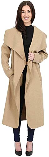 STAR FASHION Damen Italienischer langer Duster Mantel Damen Langarm Französisch Gürtel Trench Wasserfall Jacke | De 34-40 - De 42-48 (Einheitsgrößen) von STAR FASHION