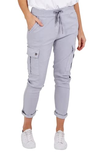 STAR FASHION Damen-Jeans mit Italienischer Schlichtheit, hoher Taille, magische Hose, lässiger Look, Taschen, Dehnbare Designer-Jeans-Jogginghose, Lagenlook-Stil,Hose Grey 46-48 von STAR FASHION