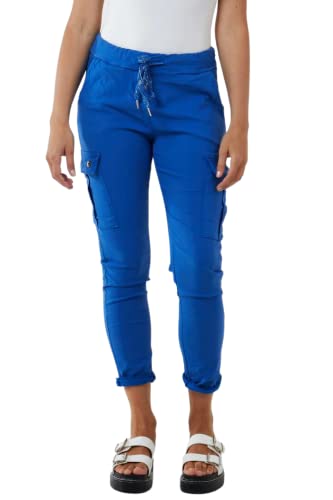STAR FASHION Damen-Jeans mit Italienischer Schlichtheit, hoher Taille, magische Hose, lässiger Look, Taschen, Dehnbare Designer-Jeans-Jogginghose, Lagenlook-Stil,Hose Royal Blue 34-36 von STAR FASHION