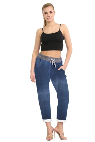 STAR FASHION Damen-Jogginghose mit elastischer Taille, aktiv, Blumenmuster, Jogginghose, Turn-Up-Damen, lässig, Größe 36-50, Dark Denim Tiedye, 46-48 von STAR FASHION