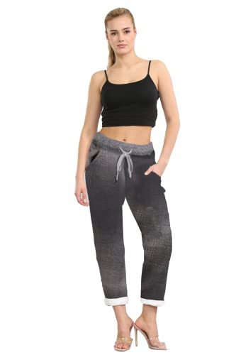 STAR FASHION Damen-Jogginghose mit elastischer Taille, aktiv, Blumenmuster, Jogginghose, Turn-Up-Damen, lässig, Größe 36-50, Schwarze Krawatte, 34-36 von STAR FASHION