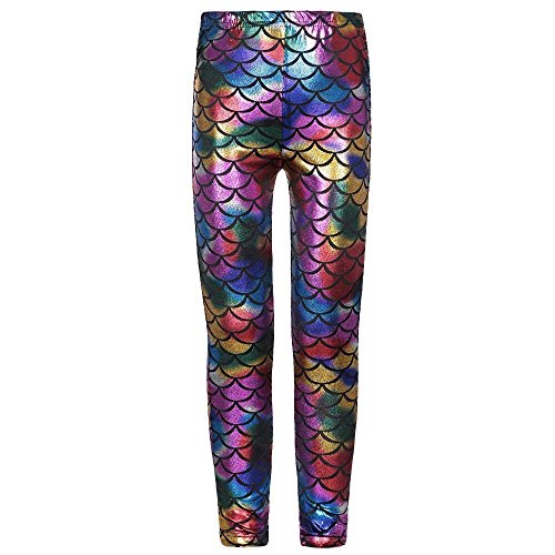 STAR FASHION Damen Kinder Mädchen Fischschuppen Legging Meerjungfrau Metallic Stretch Disco Party Slim Fit Skinny Pants Shiny Sparkle Stretch Pants UK Größen (3-13 Jahre) (32-54) von STAR FASHION