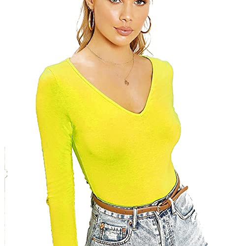 STAR FASHION Damen Langarm V-Ausschnitt Basic Top Jersey Uni Stretchy Slim Fit Freizeitkleidung T-Shirt T Tops De Größe 34-52 von STAR FASHION