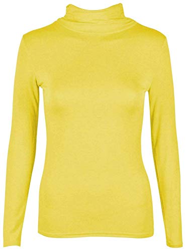 STAR FASHION Damen Polo Hals Rollkragen Turtle Neck einfach Pullover TOP Leichter Langarm pulloverr-Gelb-42-44 von STAR FASHION