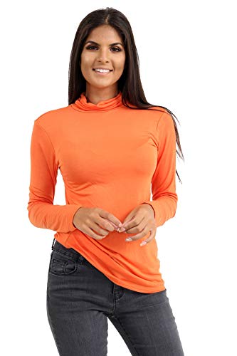 STAR FASHION Damen Polo Hals Rollkragen Turtle Neck einfach Pullover TOP Leichter Langarm pulloverr-Orange-46-48 von STAR FASHION