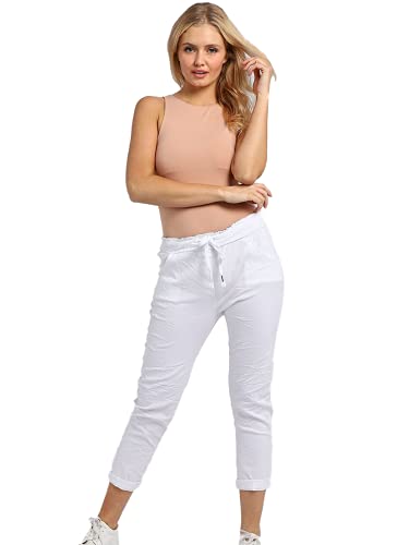 STAR FASHION Damen italienische Hose mit elastischem Bund, einfarbig, magische Hose, Armee-Tarnmuster, Damen, lässig, aktiv, Yoga, Jogger, Seitentaschen, Kordelzug, Taillengürtel, Hose EU 34-48 von STAR FASHION