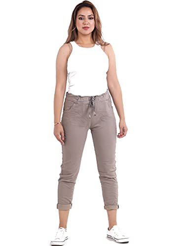 STAR FASHION Damen italienische Hose mit elastischem Bund, einfarbig, magische Hose, Armee-Tarnmuster, Damen, lässig, aktiv, Yoga, Jogger, Seitentaschen, Kordelzug, Taillengürtel, Hose EU 34-48 von STAR FASHION