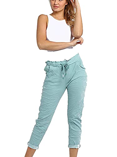 STAR FASHION Damen italienische Hose mit elastischem Bund, einfarbig, magische Hose, Armee-Tarnmuster, Damen, lässig, aktiv, Yoga, Jogger, Seitentaschen, Kordelzug, Taillengürtel, Hose EU 34-48 von STAR FASHION