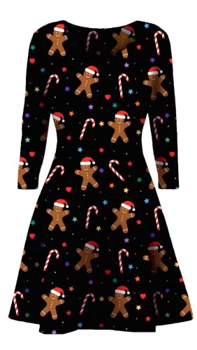 STAR FASHION Neues Frauen-Weihnachtsfest-Kleid Schneemann-Swing-Kleid-Neuheit-Druck-Skater-Weihnachtskleid-Geheimnis Damen Ginger Man with Santa Cap 46-48 von STAR FASHION