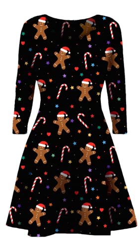 STAR FASHION Neues Frauen-Weihnachtsfest-Kleid Schneemann-Swing-Kleid-Neuheit-Druck-Skater-Weihnachtskleid-Geheimnis Damen Ginger Man with Santa Cap 50-52 von STAR FASHION