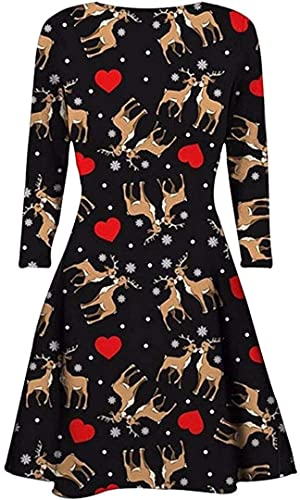 STAR FASHION Neues Frauen-Weihnachtsfest-Kleid Schneemann-Swing-Kleid-Neuheit-Druck-Skater-Weihnachtskleid-Geheimnis Damen Kissing Reindee & Heart 50-52 von STAR FASHION