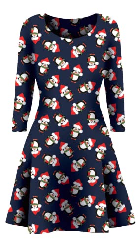 STAR FASHION Neues Frauen-Weihnachtsfest-Kleid Schneemann-Swing-Kleid-Neuheit-Druck-Skater-Weihnachtskleid-Geheimnis Damen Penguin Print 50-52 von STAR FASHION